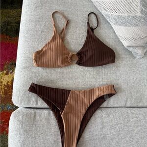 Two-Tone Brown Bikini Set